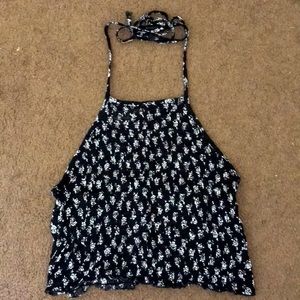 Black halter top with white roses